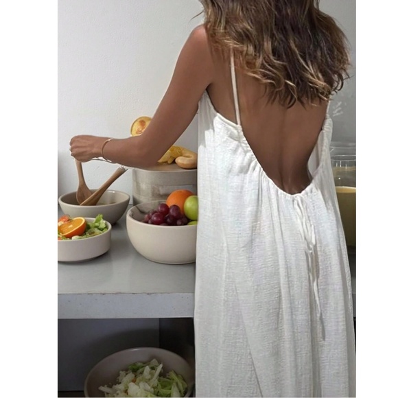 Loose Fitting White Backless Drawstring Cami Long Maxi Dress - Picture 3 of 10